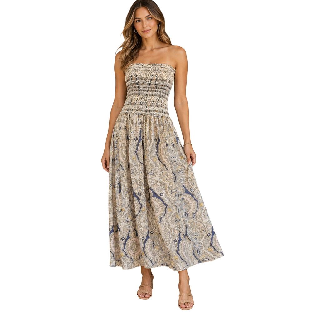 Gypsy 05 pure paisley 100% SILK Smocked stretch bust relaxed body neutral sz S
